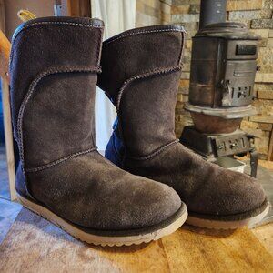 EMU Australia Womens 8 Charlotte Boots Chocolate Brown Sheepskin Lace Back Boots